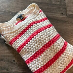 Talbots Petites Striped Textured Knit Sweater Cream Pink Crew Neck Size P